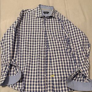 Bugatchi Navy and White Plaid Men's Shirt